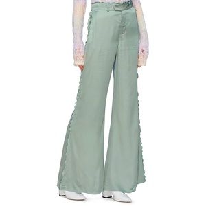 Acne Studios Mint Satin Ruffled Wide-leg Flare Pants